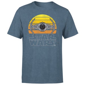 Star Wars Classic Sunset Tie Men's T-Shirt - Navy Acid Wash