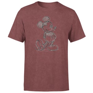 Disney Mickey Mouse Sketch Men's T-Shirt - Burgundy Acid Wash