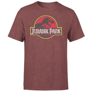 Jurassic Park Logo Vintage Men's T-Shirt - Burgundy Acid Wash