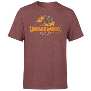 Jurassic Park Logo Tropical Men's T-Shirt - Burgundy Acid Wash