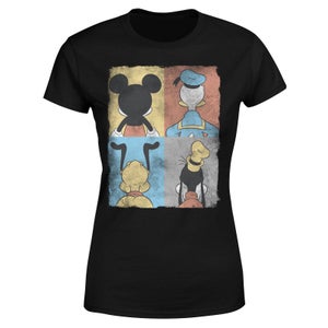 Disney Donald Duck Mickey Mouse Pluto Goofy Tiles Women's T-Shirt - Black