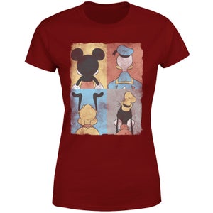 Camiseta para mujer Pato Donald Mickey Mouse Pluto Goofy Tiles Disney - Burdeos