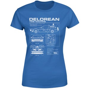 Back To The Future Delorean Schematic Women's T-Shirt - Blue