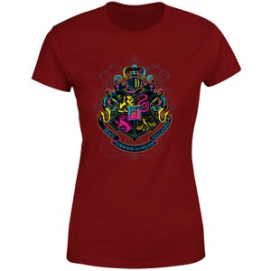 Harry Potter Hogwarts Neon Crest Women's T-Shirt - Burgundy