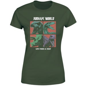Jurassic Park World Four Colour Faces Women's T-Shirt - Green