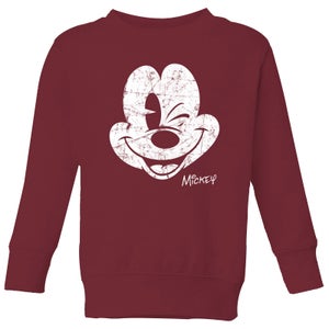 Disney Mickey Mouse Worn Face Kids' Sweatshirt - Burgundy