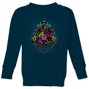 Harry Potter Hogwarts Neon Crest Kids' Sweatshirt - Navy
