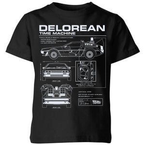 Back To The Future Delorean Schematic Kids' T-Shirt - Black
