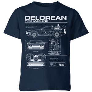 Back To The Future Delorean Schematic Kids' T-Shirt - Navy
