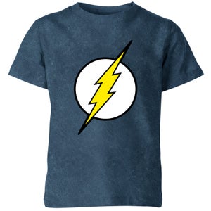 Justice League Flash Logo Kids' T-Shirt - Navy Acid Wash