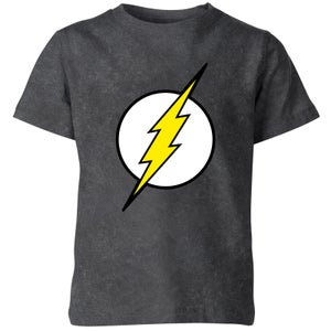 Justice League Flash Logo Kids' T-Shirt - Black Acid Wash