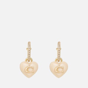 Coach C Heart Pave Gold-Tone and Resin Huggie Earrings