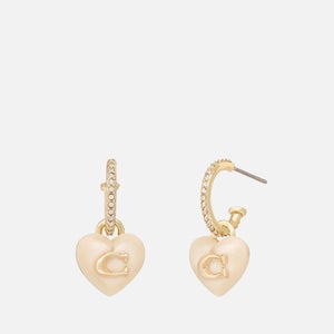 Coach C Heart Pave Gold-Tone and Resin Huggie Earrings