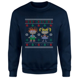 Rugrats Chuckie And Angelica - Merry Christmas Christmas Jumper - Navy