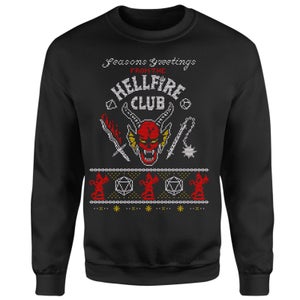 Stranger Things Hellfire Club Christmas Weihnachtspullover – Schwarz
