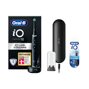 Oral-B iO Series 10 Elektrische Zahnbürste, Lade-Reiseetui, Cosmic Black mit 2 Aufsteckbürsten