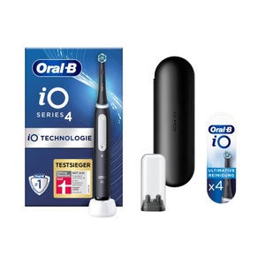 Oral-B iO Series 4 Elektrische Zahnbürste, Reiseetui, Matt Black mit 4 Aufsteckbürsten