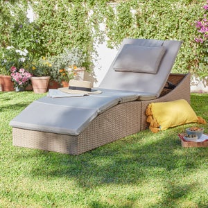 Natural Folding Rattan Sun Lounger