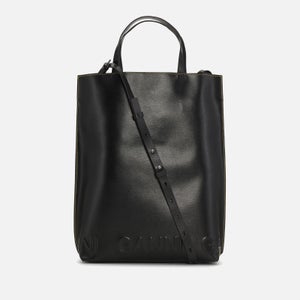 Ganni Medium Banner Logo Leather Tote Bag