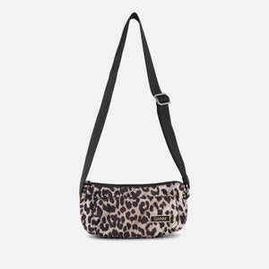 Ganni Recycled Tech Quilted Leopard Shell Small Baguette Bag