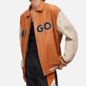 HUGO Luganos Colour-Block Leather Letterman Jacket