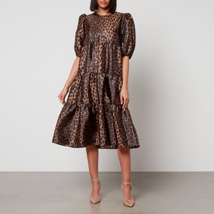 CRAS Lili Leopard-Print Satin Midi Dress