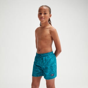 Bañador tipo bermuda estampado de 33 cm para niño, azul/verde azulado