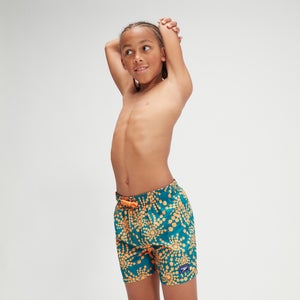 Bañador tipo bermuda estampado de 33 cm para niño, azul/naranja