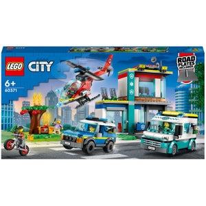 LEGO City: Le QG des Véhicules d’Urgence, Hélicoptère Jouet, Moto et Voiture de Police (60371)