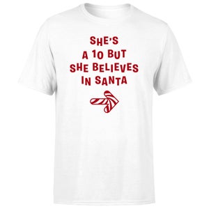 She's A 10 But She Believes In Santa Men's T-Shirt - White