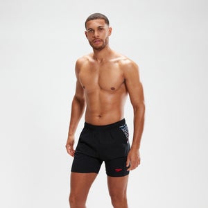 Short de bain de sport Homme 40 cm bicolore noir/rouge