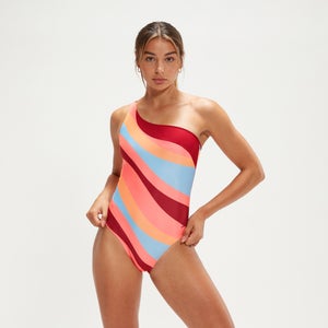 Women's Printed Asymetric Swimsuit Oxblood/Coral