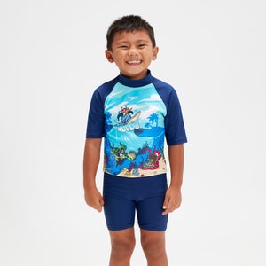 Top y bañador corto de protección solar Learn to Swim para niño, azul