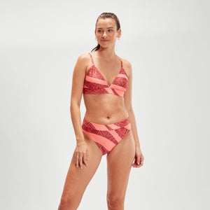 Bikini de triángulo con estampado y banda para mujer, rojo oscuro/coral