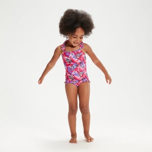 Schwimmlern-Rüschen-Badeanzug mit dünnen Trägern für Mädchen im Kleinkindalter Pink