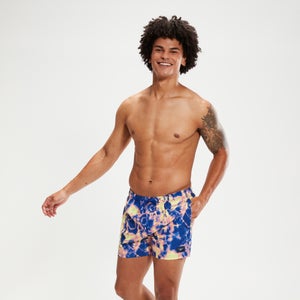 Bañador corto Leisure de 36 cm con estampado digital para hombre, azul/lila