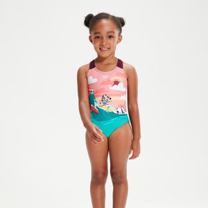 Bedruckter Badeanzug für Mädchen im Kleinkindalter Pink/Koralle