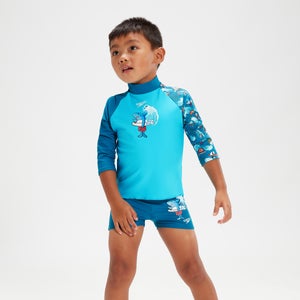 Camiseta infantil de neopreno estampada de manga larga para niño, azul
