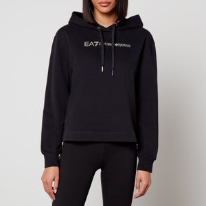 EA7 Train Shiny Logo-Printed Cotton-Jersey Hoodie