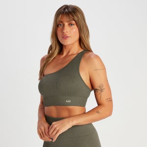 MP Women's Tempo Rib Seamless Asymetric Bra - Taupe Green