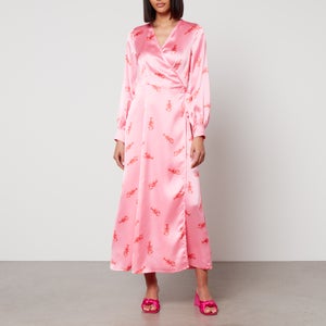 Never Fully Dressed Printed Satin Wrap Maxi Dress