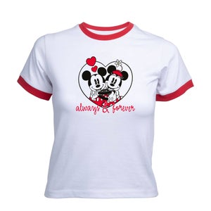 Mickey Mouse Always And Forever Women's Cropped Ringer T-Shirt - White Red