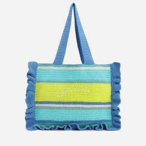 Ganni Frill Striped Cotton Crochet Tote Bag