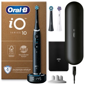 Oral-B iO Series 10 Plus Edition Elektrische Zahnbürste, Lade-Reiseetui, recycelbare Verpackung, Cosmic Black