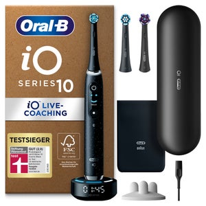 Oral-B iO Series 10 Plus Edition Elektrische Zahnbürste, Lade-Reiseetui, recycelbare Verpackung, Cosmic Black
