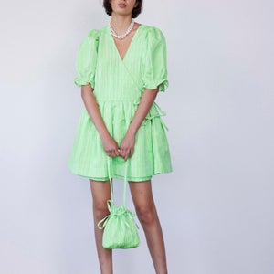 Damson Madder Women's Priya Puff Sleeve Mini Wrap Dress - Green