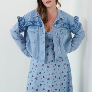 Olivia Rubin Brea Ruffle-Trimmed Denim Jacket