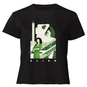 Alien Ripley Space Collage Women's Cropped T-Shirt - Black