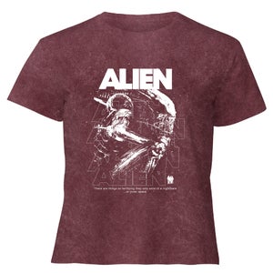 Alien Repeat Women's Cropped T-Shirt - Burgundy Acid Wash