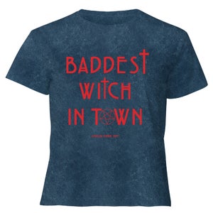 American Horror Story Baddest Witch In Town Women's Cropped T-Shirt - Navy Acid Wash